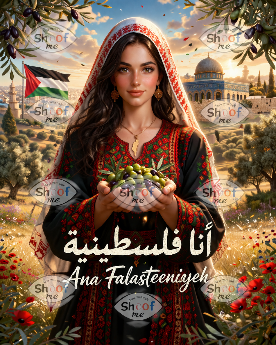 Digital producAna Falasteeniyeh Poster – Palestinian Woman Tatreez Art | High-Resolution